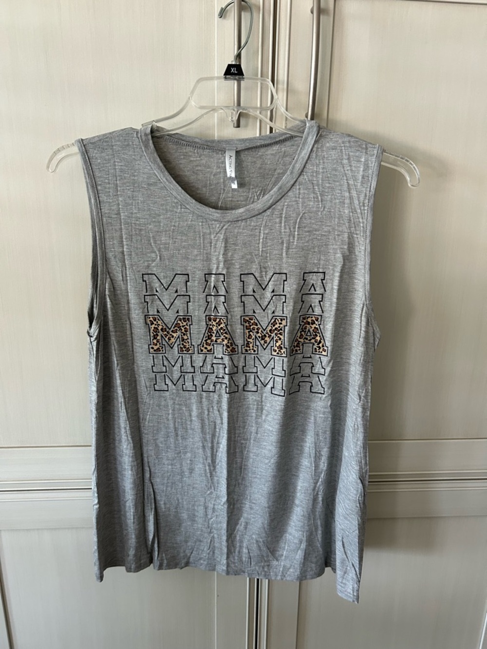 Acting Pro Light Gray Tank with Leopard 'MAMA' Graphic